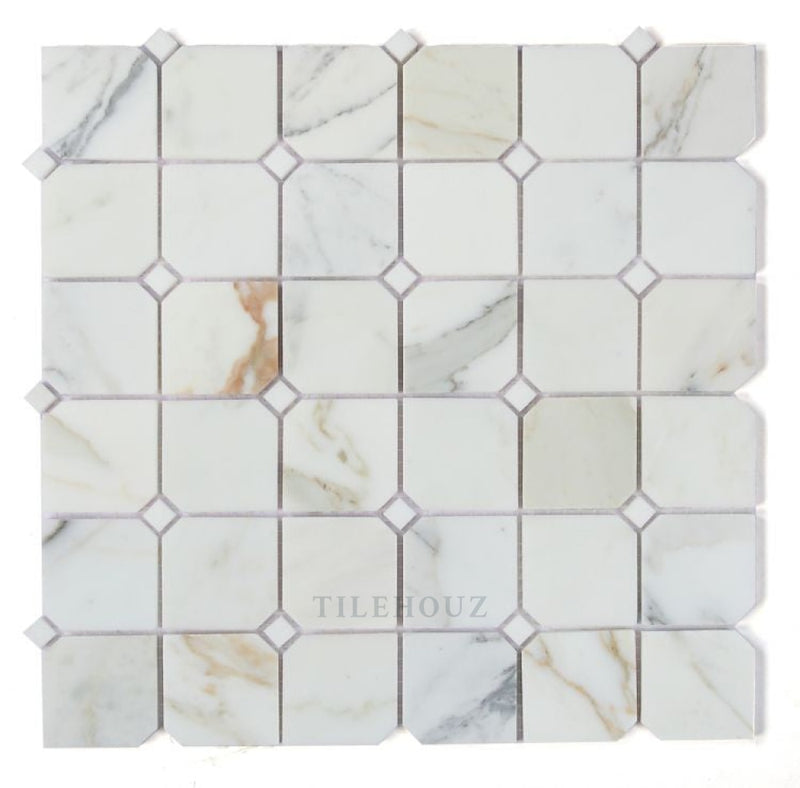 Calacatta Gold Marble Clipped Square Mosaic 11.75 X