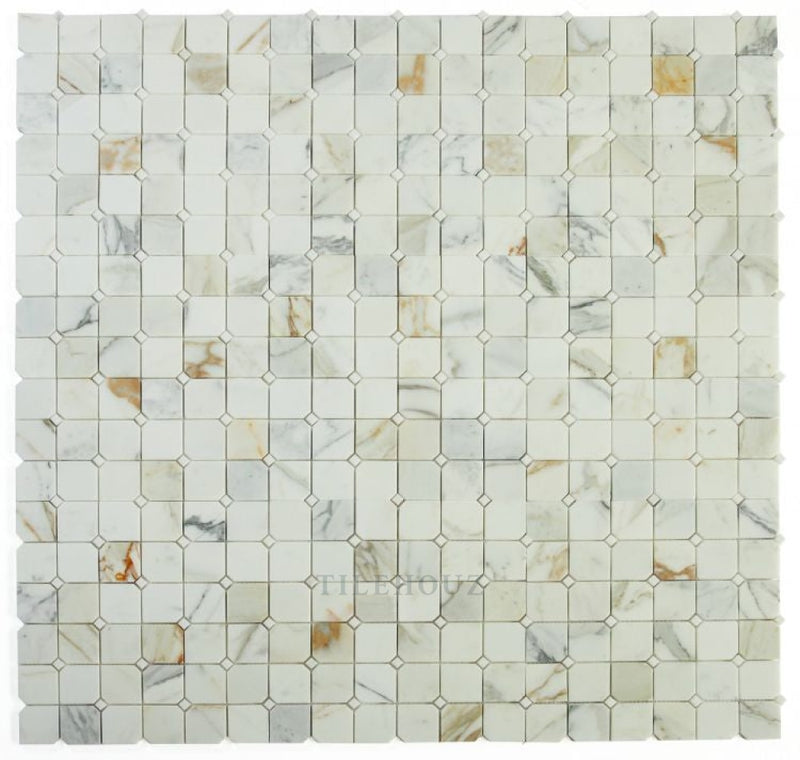 Calacatta Gold Marble Clipped Square Mosaic 11.75 X