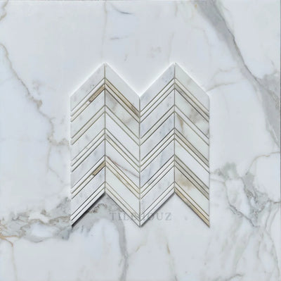 Calacatta Gold Marble Large Chevron Mosaic Tile W/ Strips Polished&Honed