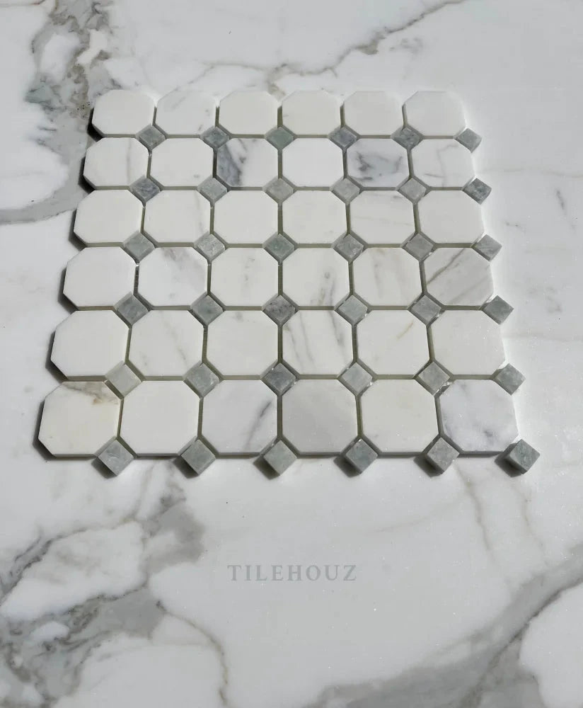 Calacatta Gold marble octagon mosaic tile by Tilehouz, polished/honed finish; wall & ceiling tile
