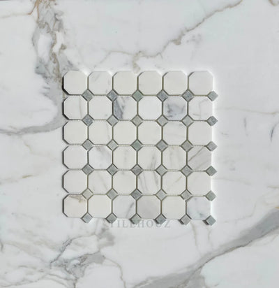 Calacatta Gold Marble Octagon Mosaic W/Green Dots Polished/Honed