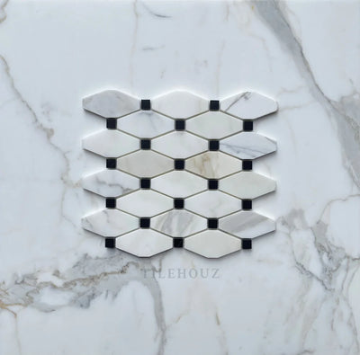 Calacatta Gold Marble Octave Mosaic W/Black Dots Polished/Honed