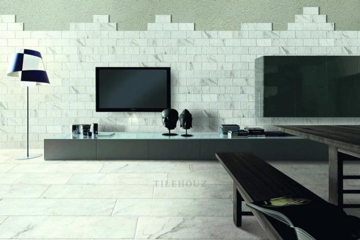 CanalGrande Stone 4x8 porcelain tile, white marble-look wall tile by TileHouz.