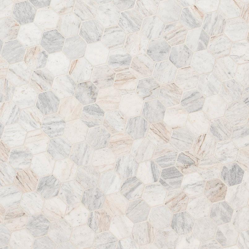 Capri Blue Marble 2-in hexagon mosaic marble wall tile Tilehouz