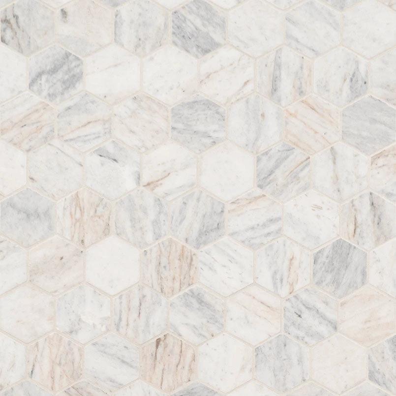 Capri Blue Marble Honed 2-in hexagon mosaic tile for walls and ceilings