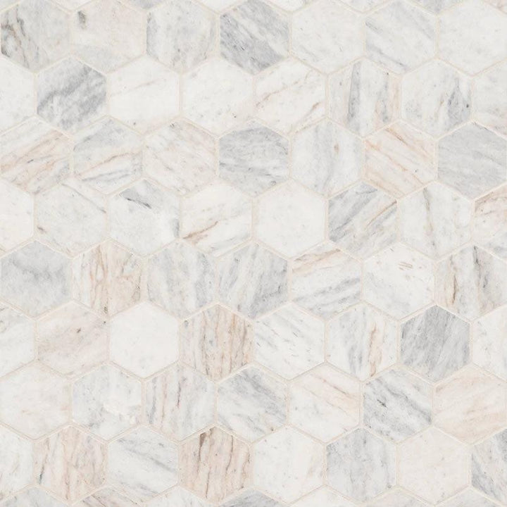 Capri Blue Marble Honed 2-in hexagon mosaic tile for walls and ceilings