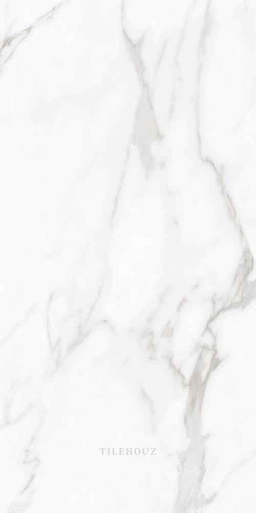 Carenza Bianca polished 24x48 porcelain tile by Tilehouz; white marble-look wall tile