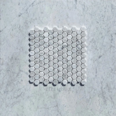 Carrara White Marble 1 Hexagon Mosaic Tile Polished&Honed
