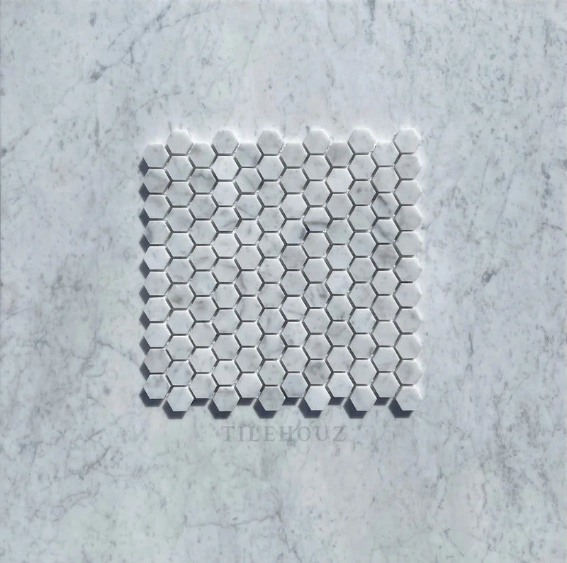 Carrara White Marble 1 Hexagon Mosaic Tile Polished&Honed