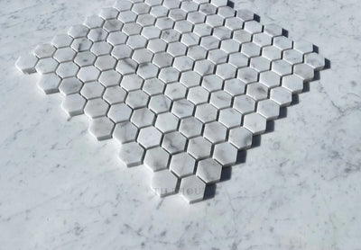 Carrara White Marble 1 Hexagon Mosaic Tile Polished&Honed