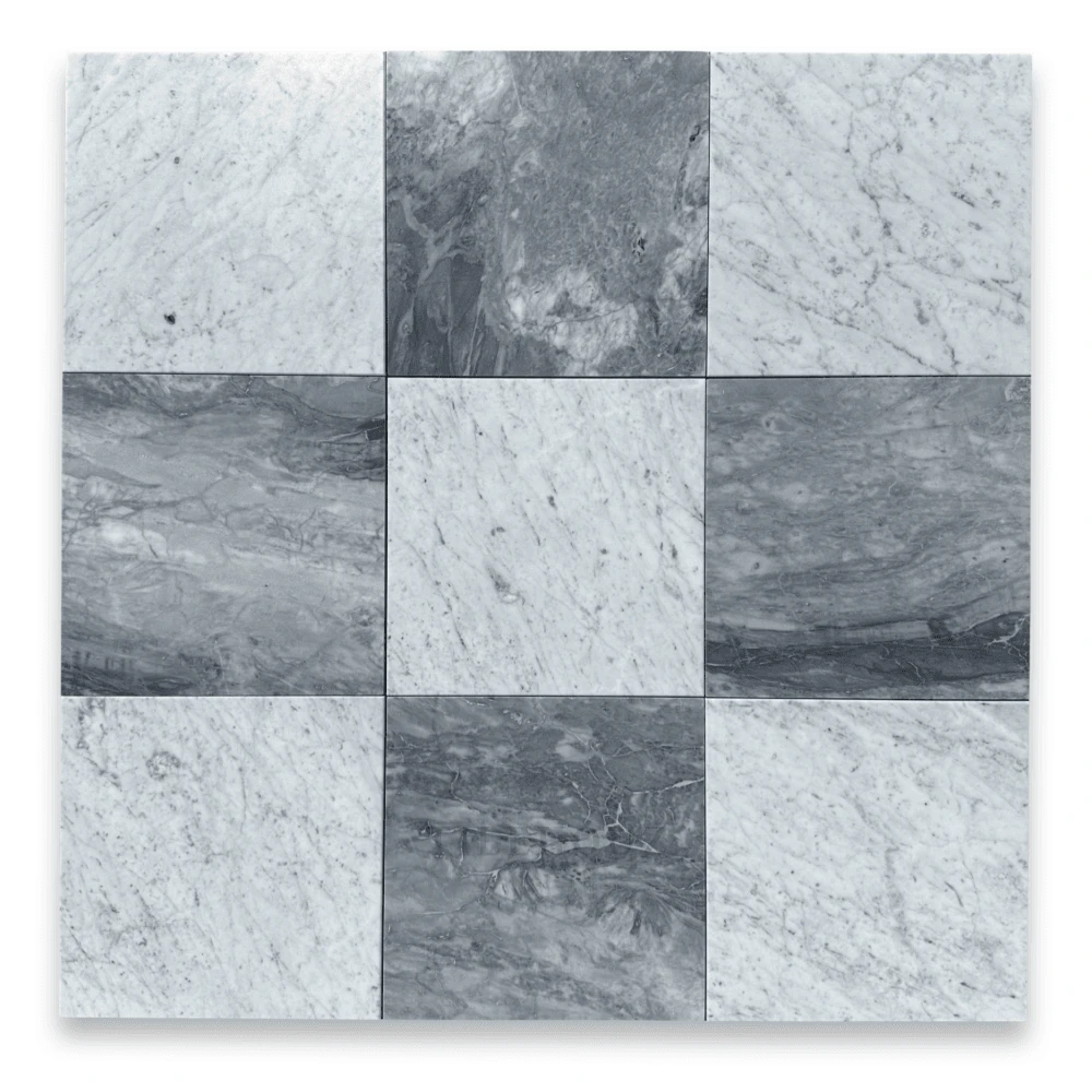 Carrara White Marble 12x12 tile mosaic, 9 tiles, polished and honed finish, Tilehouz wall and ceiling tile