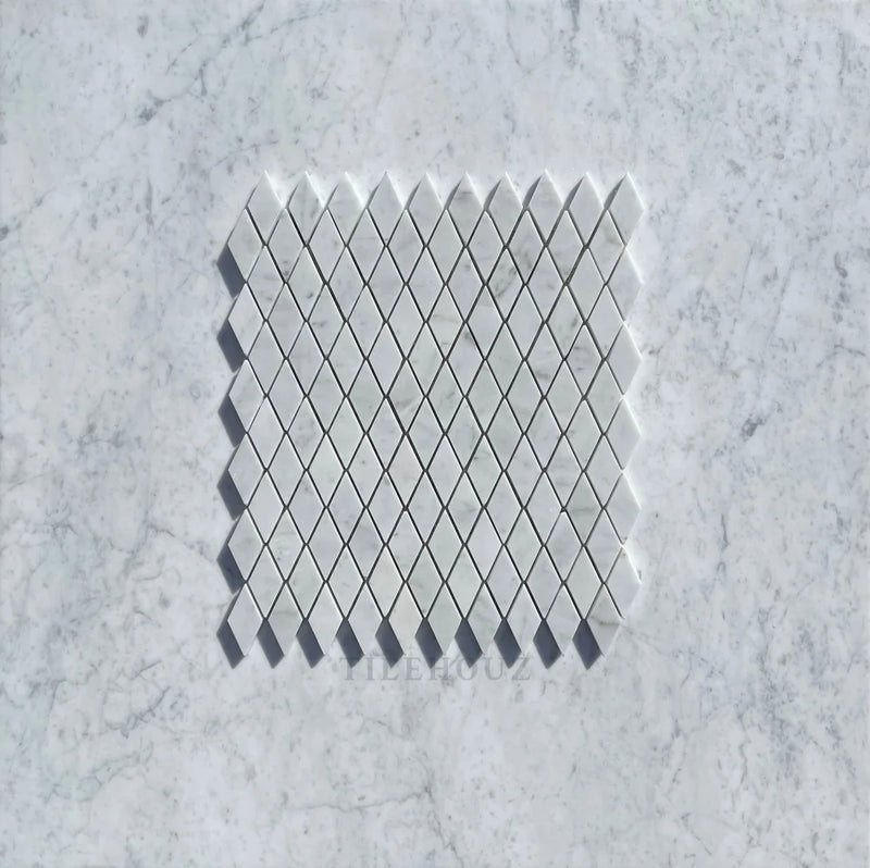 Carrara White Marble 1X2 Diamond Mosaic Tile Polished&Honed
