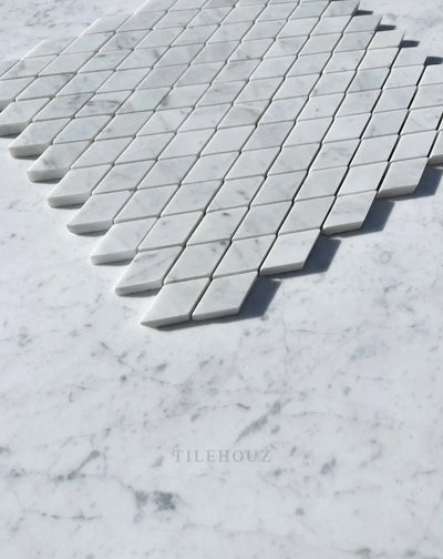 Carrara White Marble 1X2 Diamond Mosaic Tile Polished&Honed