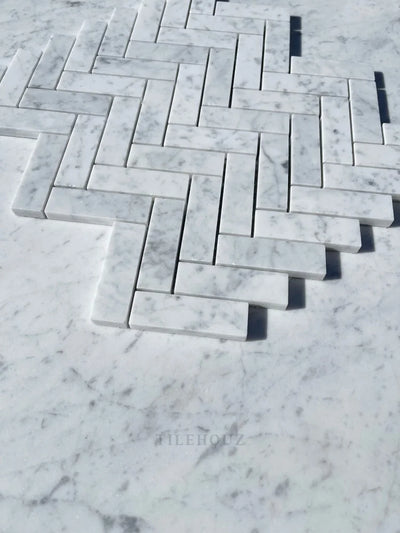 Carrara White Marble 1X3 Herringbone Mosaic Polished&Honed