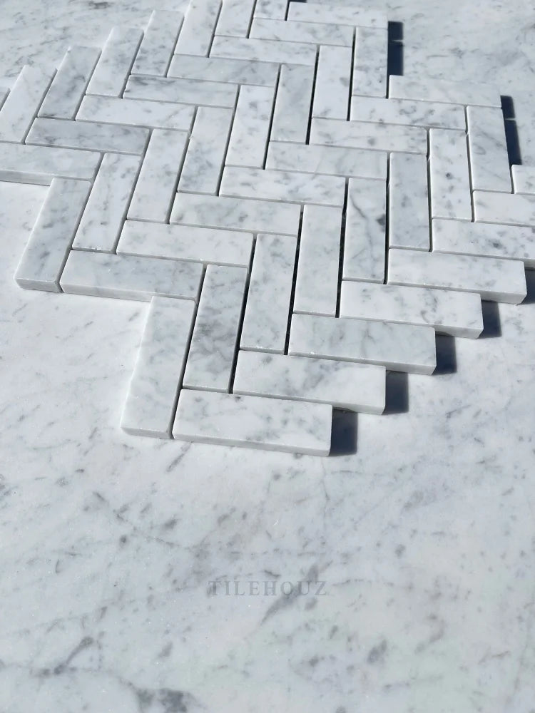 Carrara White Marble 1X3 Herringbone Mosaic Polished&Honed