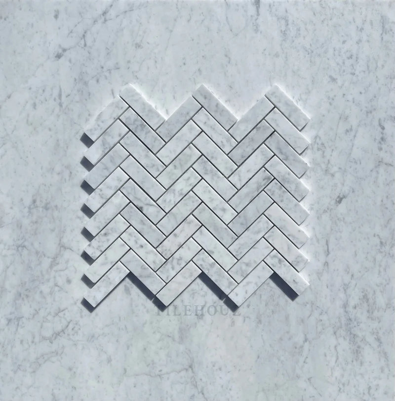 Carrara White Marble 1X3 Herringbone Mosaic Polished&Honed