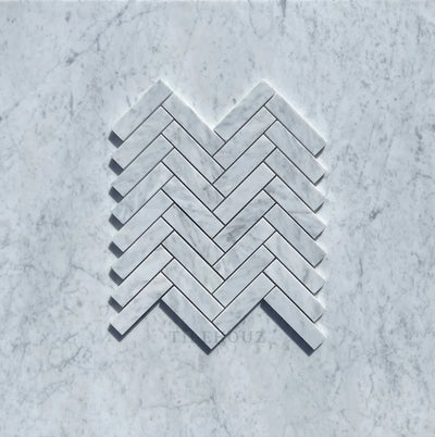 Carrara White Marble 1X4 Herringbone Mosaic Tile Polished&Honed