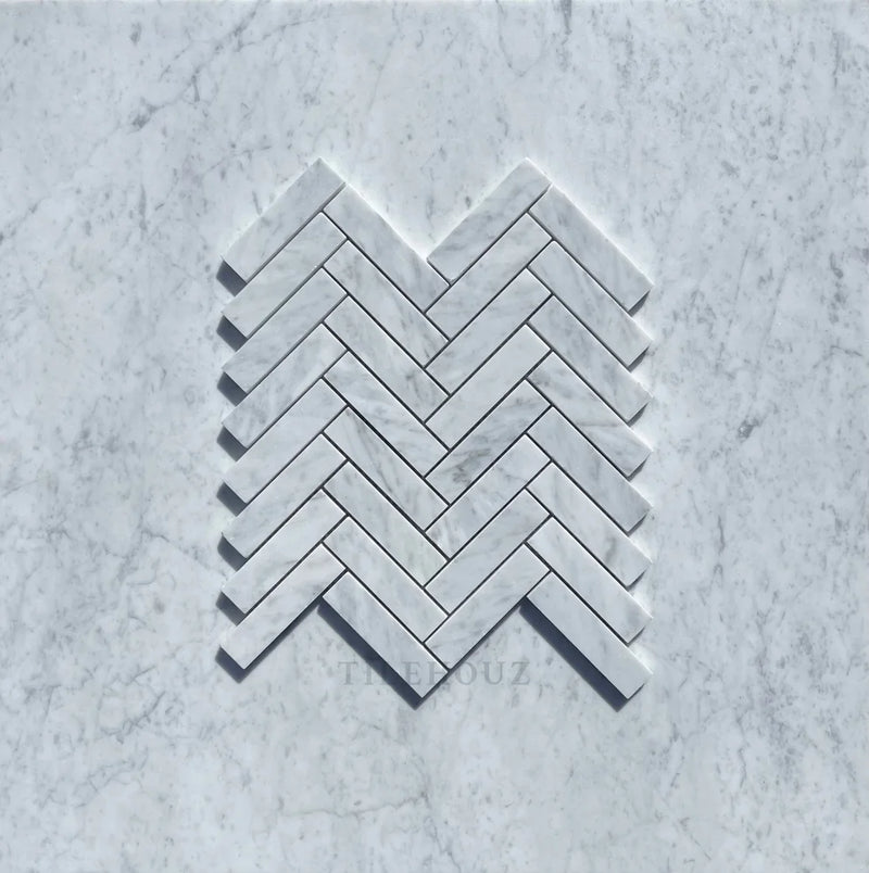 Carrara White Marble 1X4 Herringbone Mosaic Tile Polished&Honed