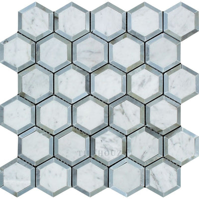 Carrara White Marble 2 X Vortex Hexagon Mosaic Tile (W/ Bardiglio/blue-Gray) Polished&honed Tiles