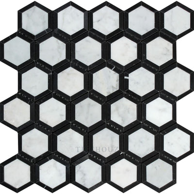 Carrara White Marble 2 X Vortex Hexagon Mosaic Tile (W/ Black) Polished&honed Tiles
