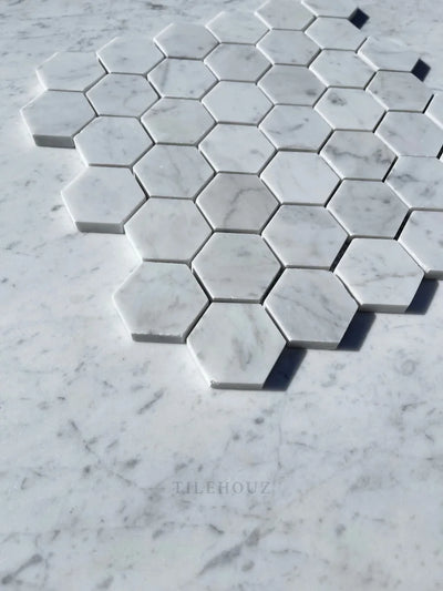 Carrara White Marble 2 Hexagon Mosaic Tile Polished&Honed