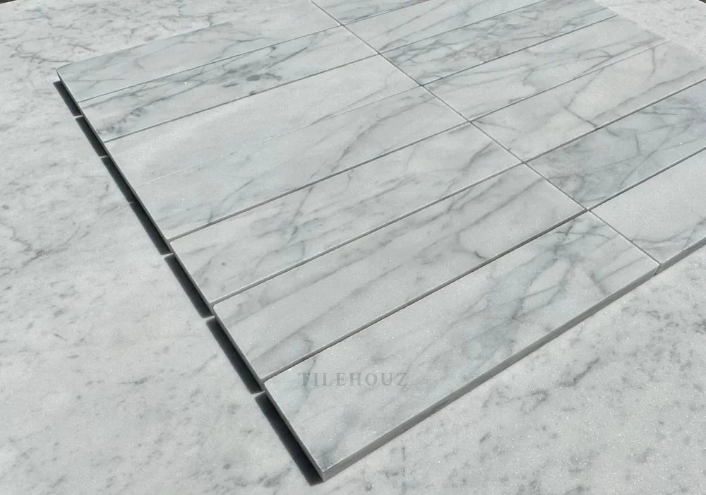 Carrara White Marble 2x8 Tile set, polished & honed finish, Tilehouz wall & ceiling tile