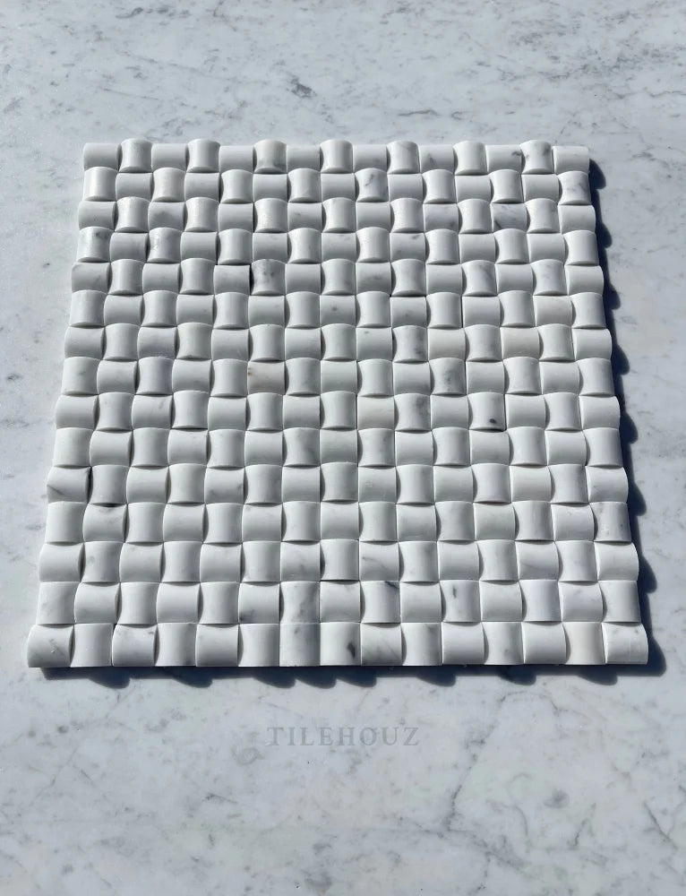 Carrara White Marble 3-D Small Bread Mosaic Tile Polished&Honed