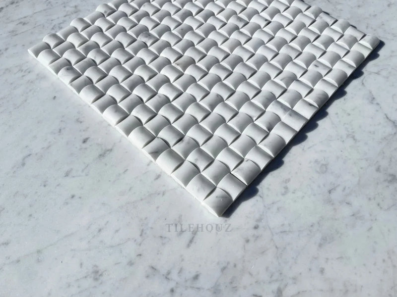 Carrara White Marble 3-D Small Bread Mosaic Tile Polished&Honed