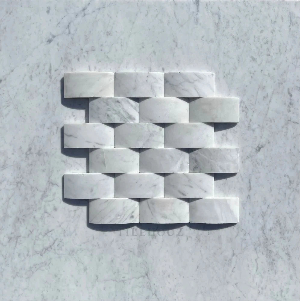 Carrara White Marble 3D arched mosaic tile, 2x4, polished and honed Tilehouz
