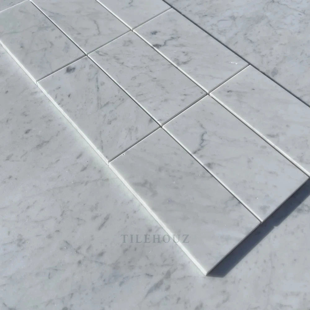 Carrara White Marble 3x6 inch tile by Tilehouz, polished and honed for wall & ceiling use