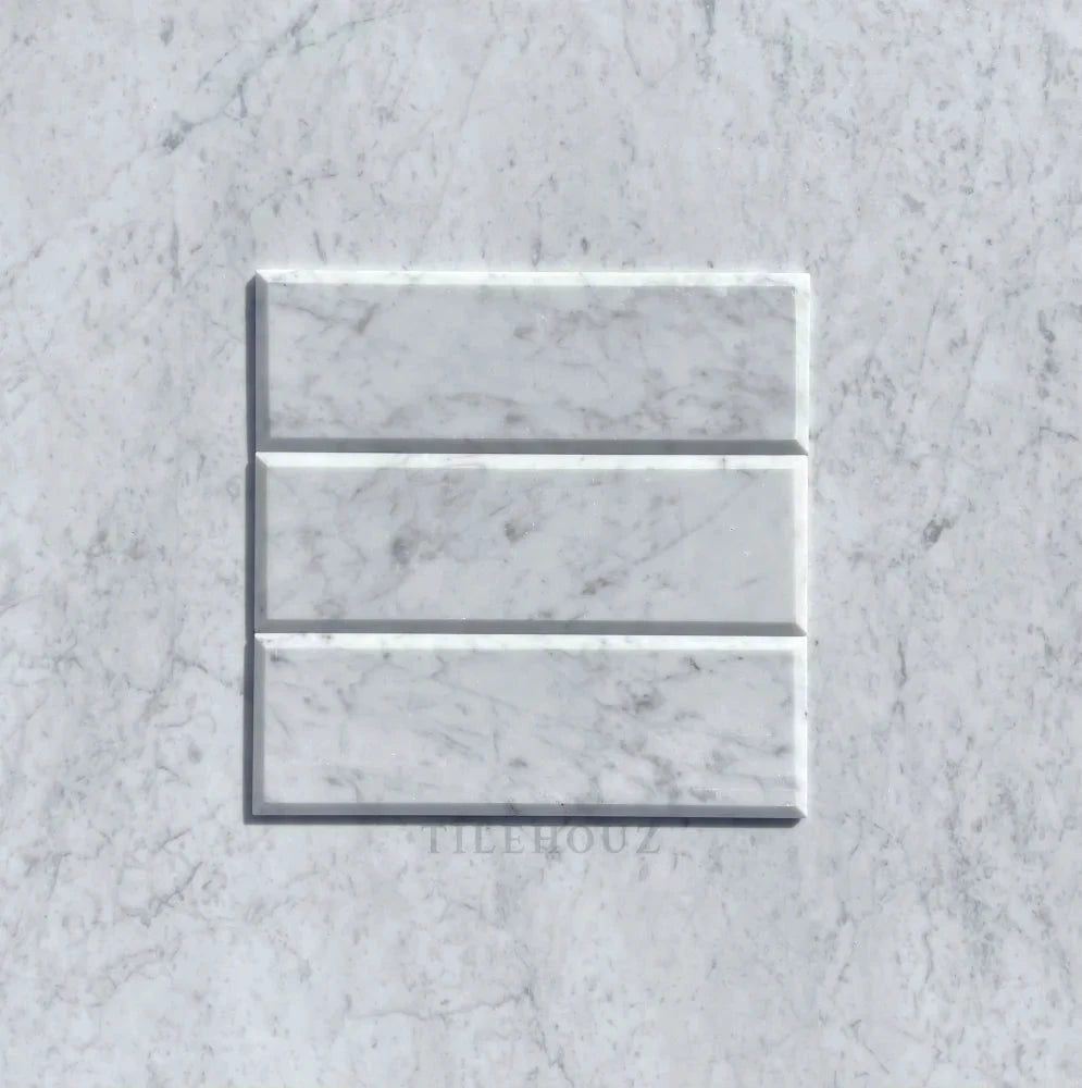 Carrara White Marble 4x12 Deep Beveled Tile, TileHouz polished & honed for wall & ceiling