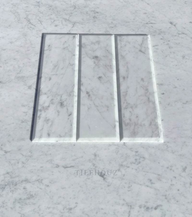 Carrara White Marble 4X12 Deep Beveled Tile Polished&Honed