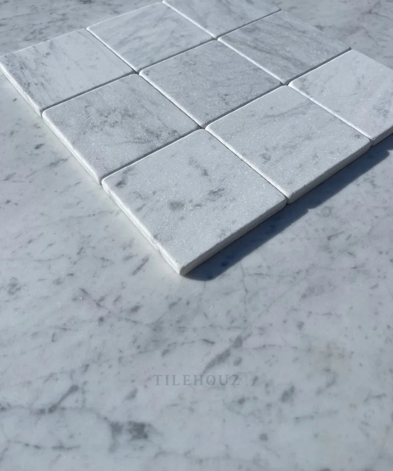 Carrara White Marble 4X4 Tumbled Tile