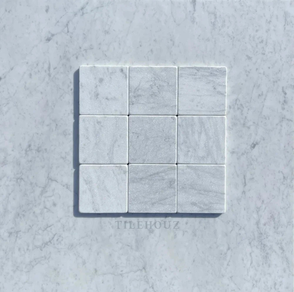 Carrara White Marble 4x4 Tumbled Tile mosaic (9 tiles) for wall and ceiling by Tilehouz
