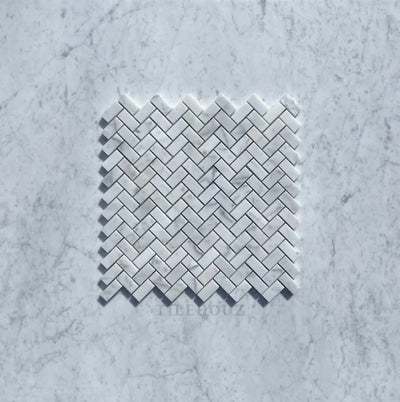 Carrara White Marble 5/8 X 1 1/4 Mini Herringbone Mosaic Tile Polished&Honed