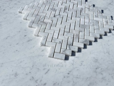 Carrara White Marble 5/8 X 1 1/4 Mini Herringbone Mosaic Tile Polished&Honed
