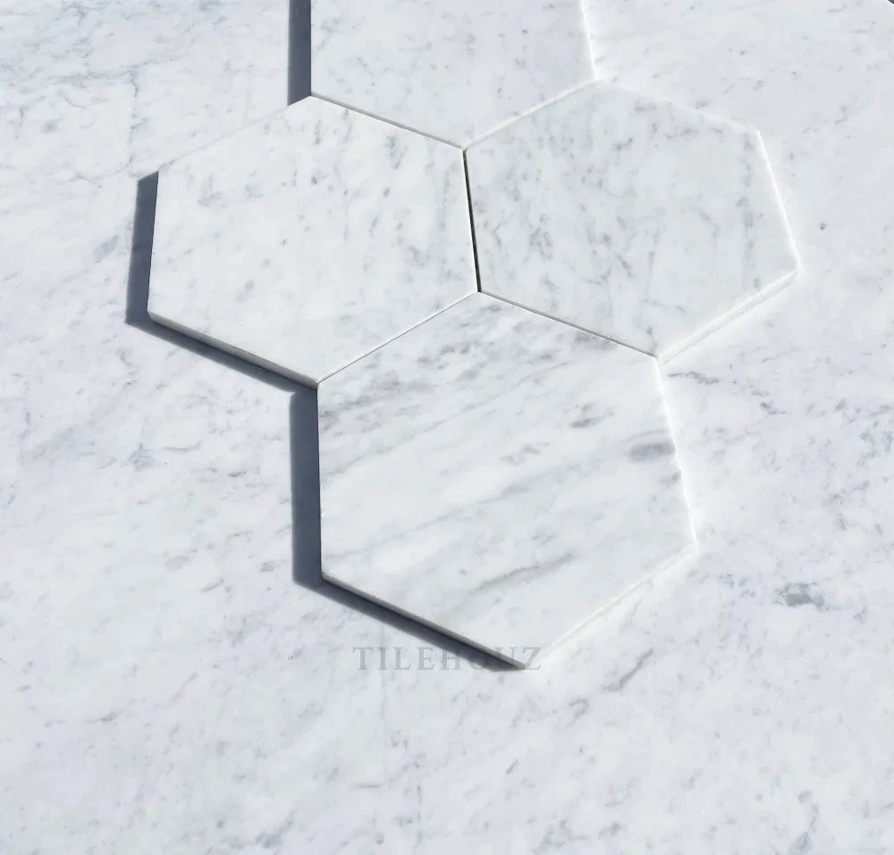 Carrara white marble hexagon mosaic tile, 6-inch, polished and honed, Tilehouz Wall &amp; Ceiling Tile