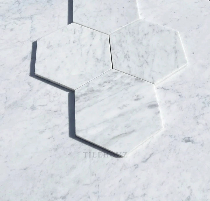 Carrara white marble hexagon mosaic tile, 6-inch, polished and honed, Tilehouz Wall &amp; Ceiling Tile