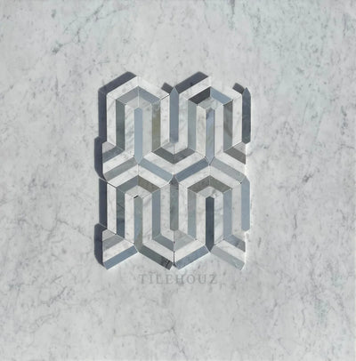 Carrara White Marble Berlinetta Mosaic W/Bardiglio Polished&Honed