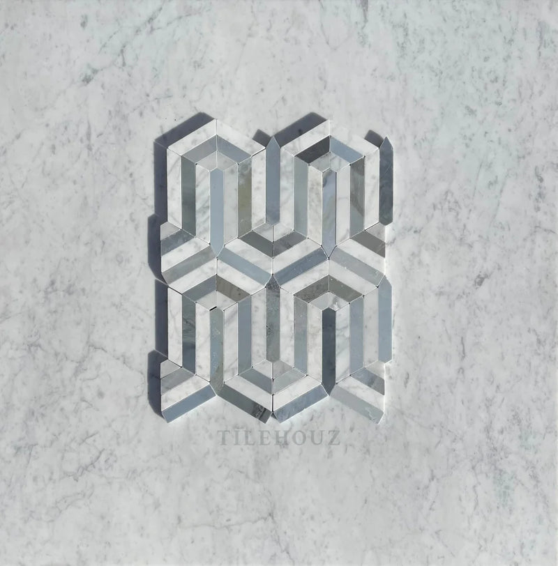 Carrara White Marble Berlinetta Mosaic W/Bardiglio Polished&Honed