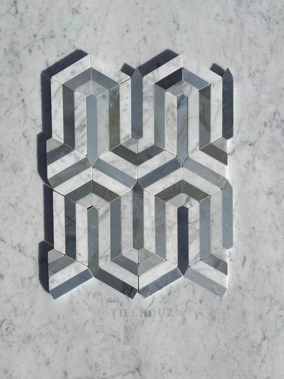 Carrara White Marble Berlinetta Mosaic W/Bardiglio Polished&Honed