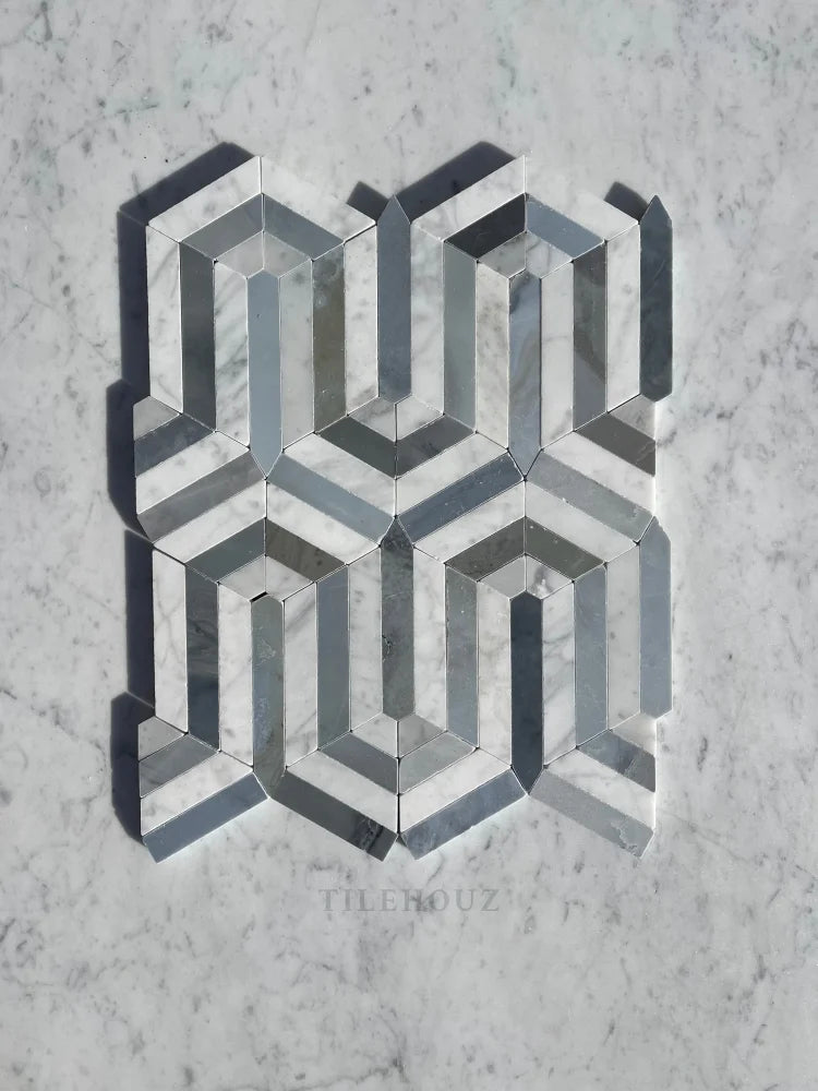 Carrara White Marble Berlinetta Mosaic W/Bardiglio Polished&Honed