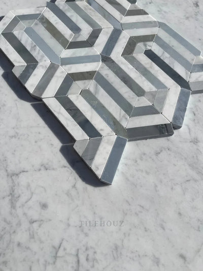 Carrara White Marble Berlinetta Mosaic W/Bardiglio Polished&Honed