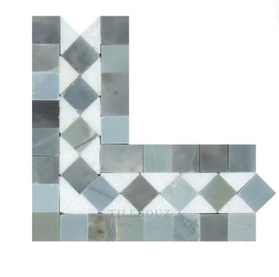 Carrara White Marble Bias Corner W/Bardiglio Blue-Gray Dots