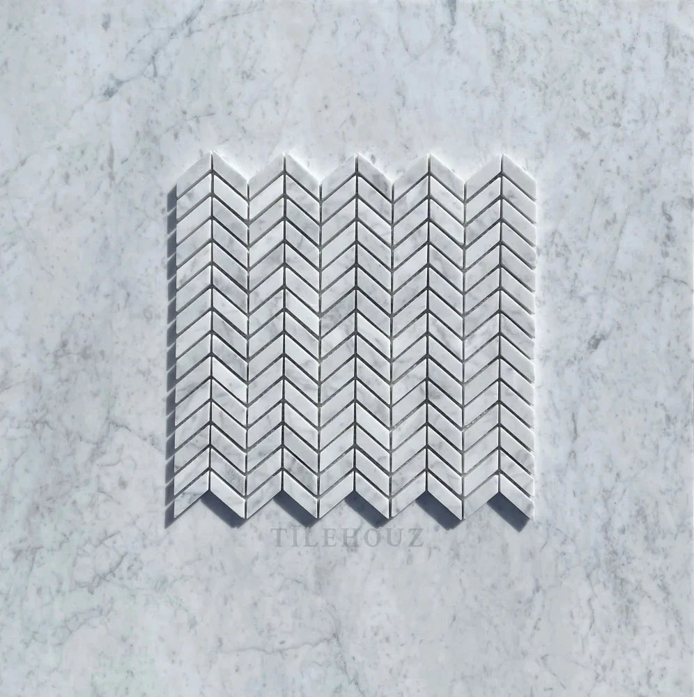 Carrara White Marble mini chevron mosaic tile, polished and honed, Tilehouz wall & ceiling tile