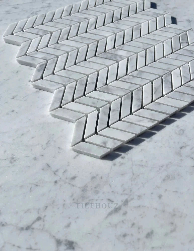 Marble mini chevron mosaic tile, Carrara White, Tilehouz, polished & honed for wall & ceiling