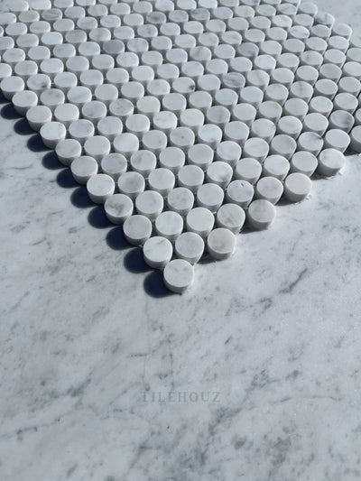 Carrara White Marble Penny Round Mosaic Tile Polished&Honed