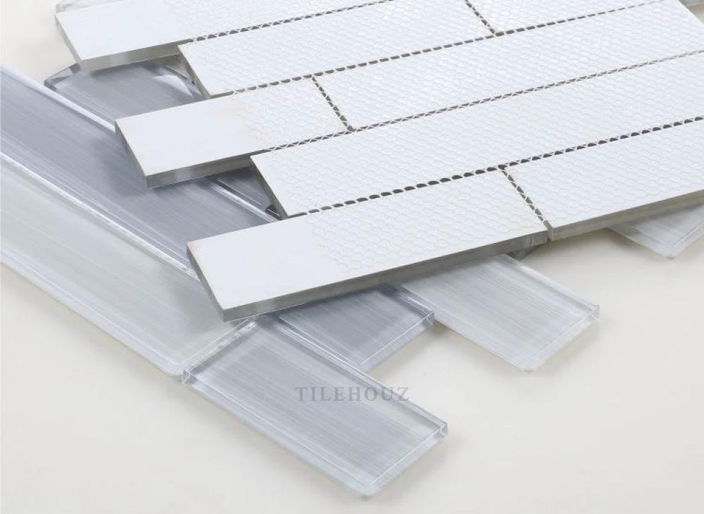 Casale Goose glass mosaic tile sheets, polished light grey, 11.75 x 11.75 in, Tilehouz
