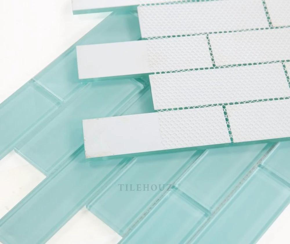 Casale Mint glass mosaic tile, Tilehouz, 11.75 x 11.75 inches