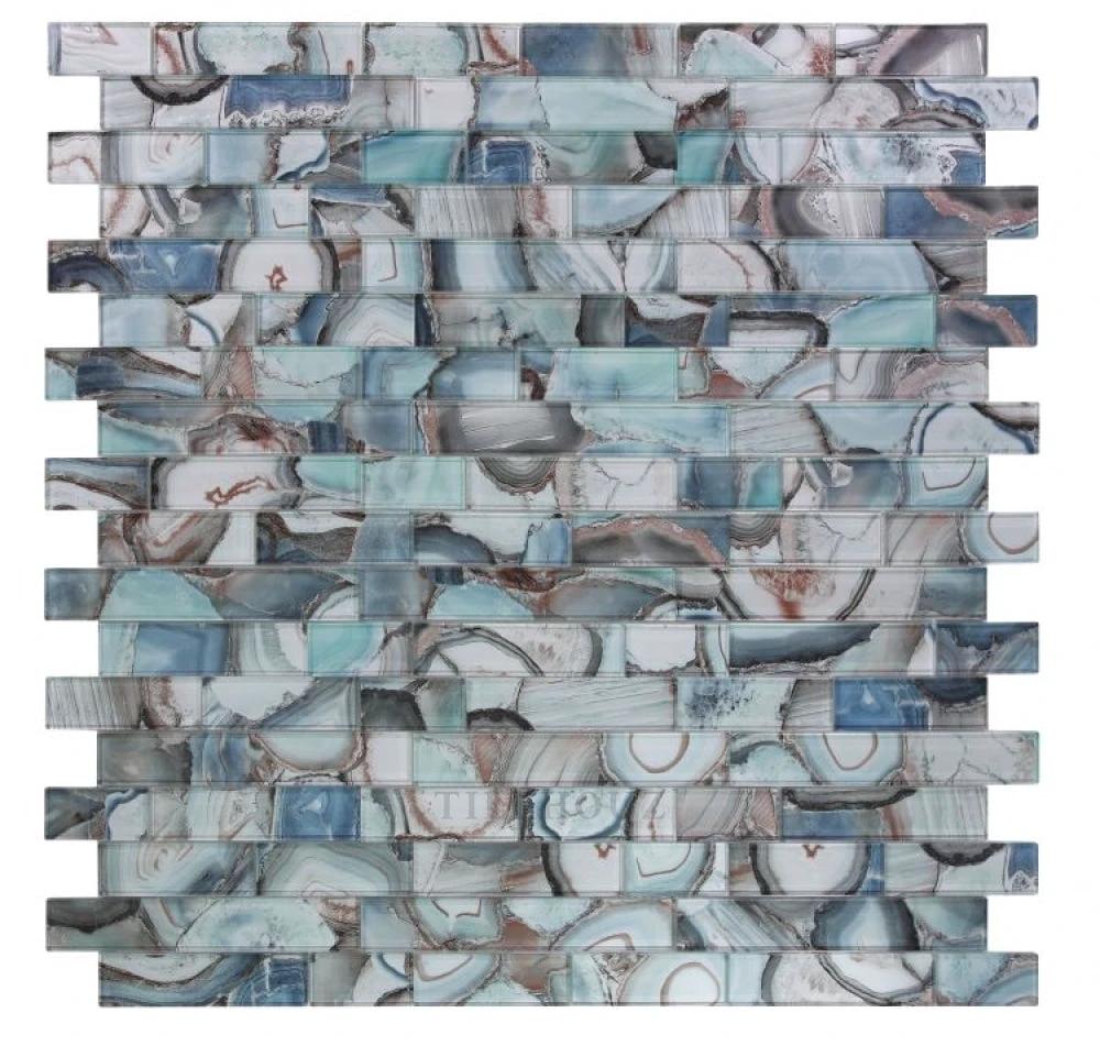 Casale Shell Green glass mosaic tile sheet, 11.75 x 11.75, blue-green tones